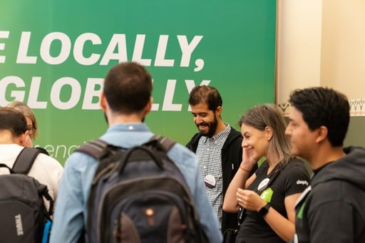 Attendees having coffee during a break