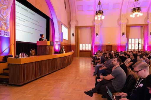 Lightning talk presentation, wide-angle photo